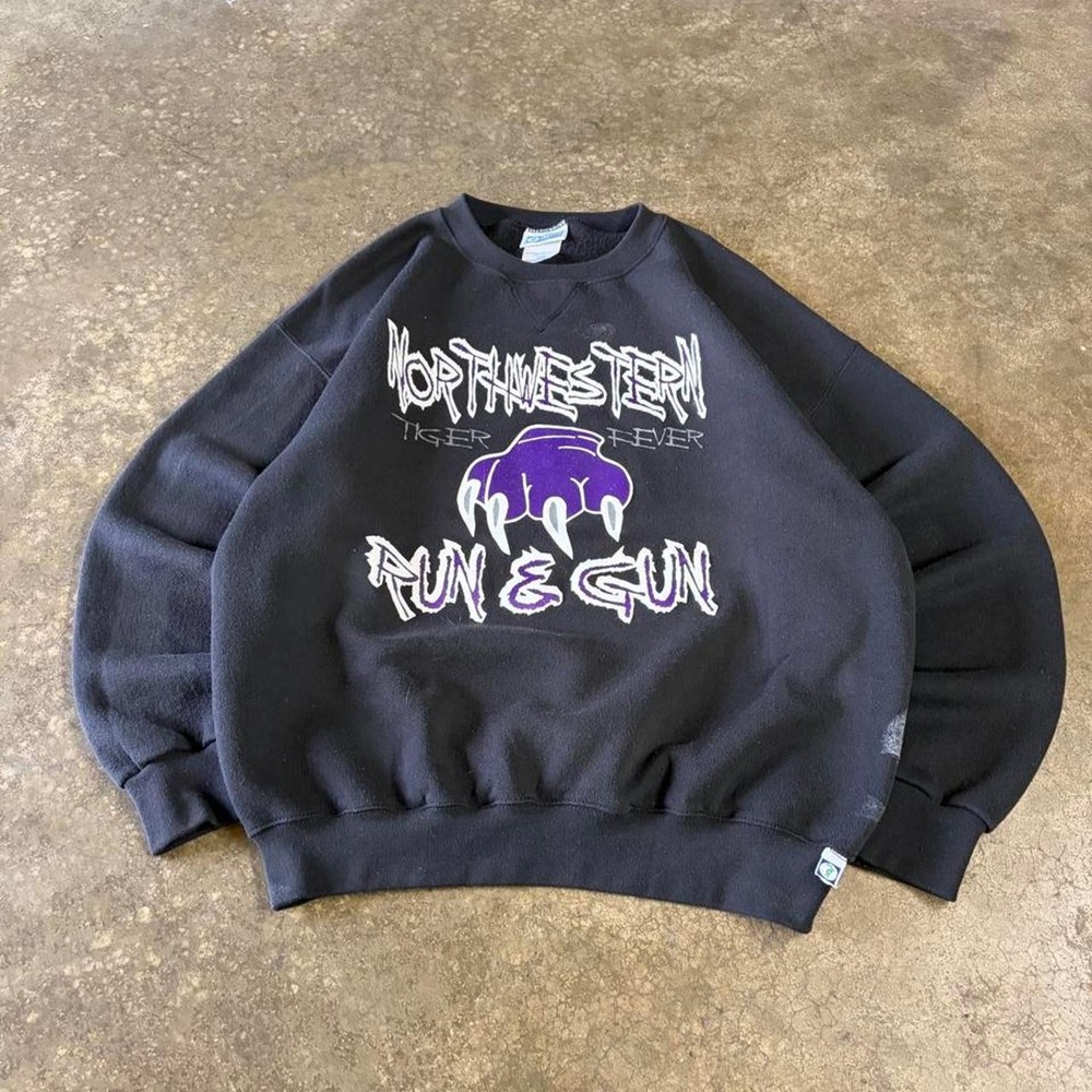 Vintage 90s Discus Northwestern Tiger‎ Fever Run & Gun Sweatshirt Black Mens L